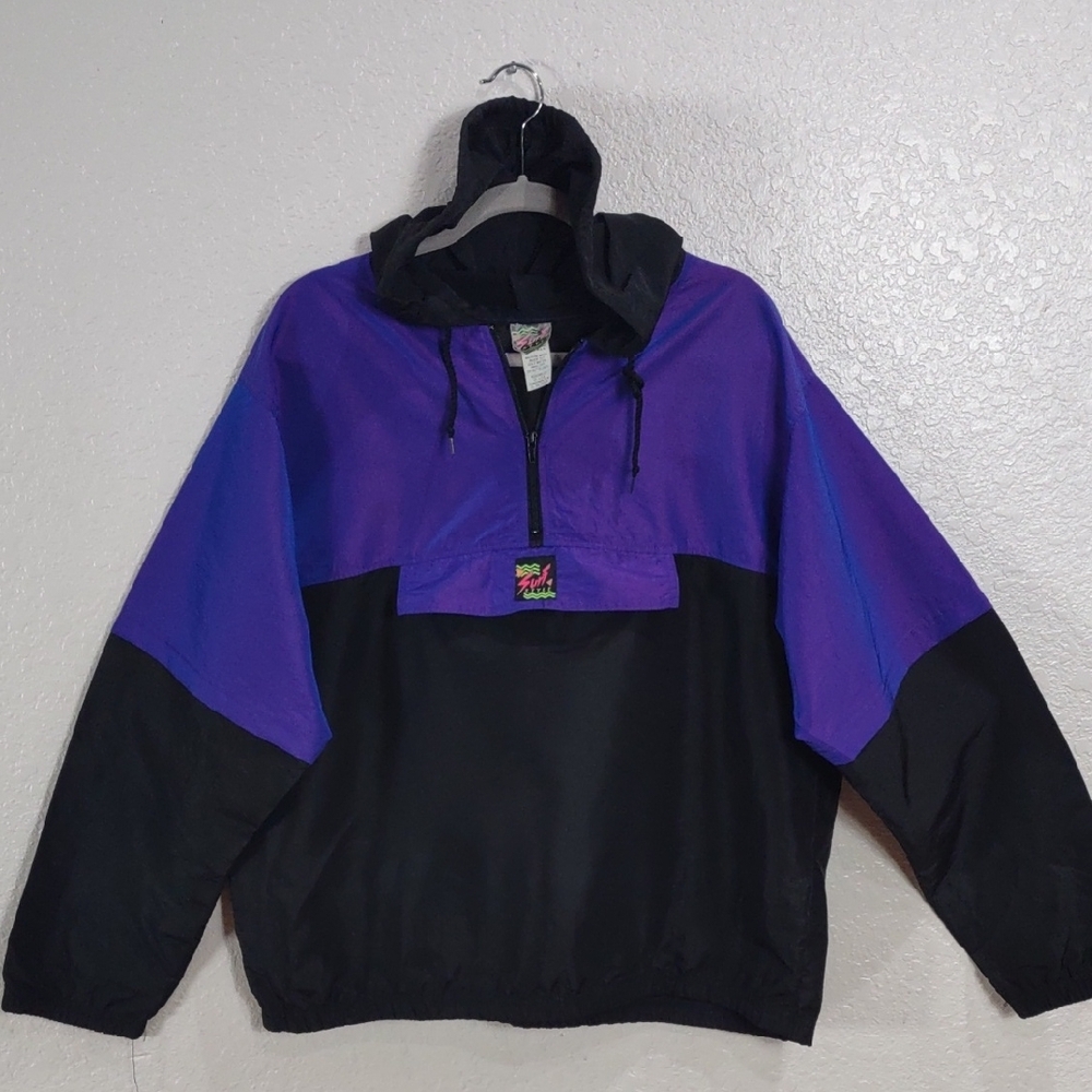 Surf Style,Vintage Purple and Black Windbreaker Jacket - Picture 9 of 17